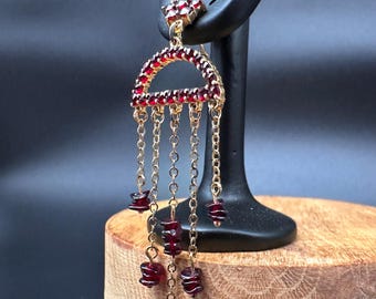 Vintage Gilded 830 Silver Garnet Chandelier Earrings