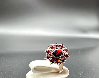 Garnet Cluster Silver Ring |Gold Plated| 54 EU / US 7|