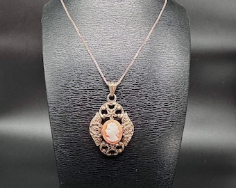 Vintage 1949 Scandinavian Gold Plated 830 Silver Cameo Pendant | Hallmarked |