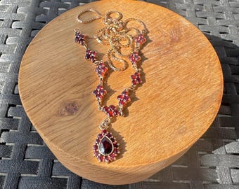 Gold-Plated Sterling Silver Garnet Necklace: Italian Vintage Design