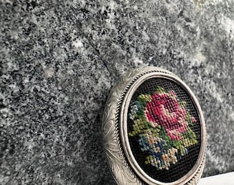 Vintage Silver 830 Petit Point Rose Brooch