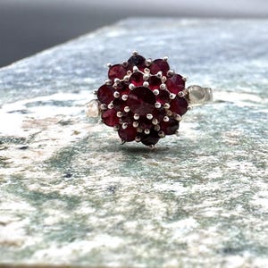 Vintage Garnet Cluster Ring | Gold-Plated 830 Silver, Swedish Design