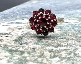 Vintage Garnet Cluster Ring | Gold-Plated 830 Silver, Swedish Design