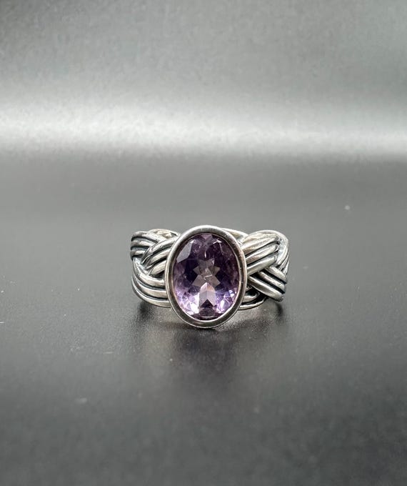 Rare Pandora Sterling Silver Woven Ring with Amethyst | Retired 2006–2010 | Classic Pandora Jewelry