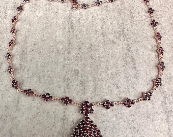 Vintage 830 gilded Silver Garnet Necklace |Hallmarked