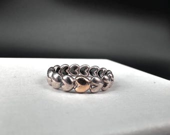 Pandora "One True Love" Sterling Silver & 14K Hearts Band Ring