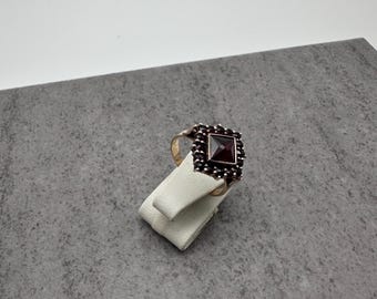 Vintage Garnet Ring | Twisted Square-Cut Center | gilded Silver | Swedish Hallmark