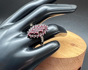 Vintage Garnet Cluster Ring | Gilded Silver |Cocktail Ring |