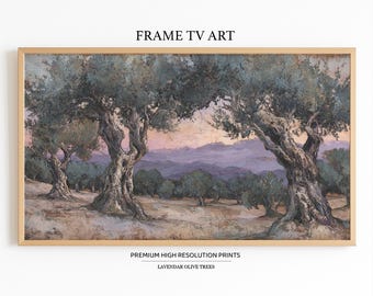 Cornice TV Samsung con ulivo - Download digitale di paesaggio mediterraneo, tramonto sulla lavanda, scena rustica per The Frame