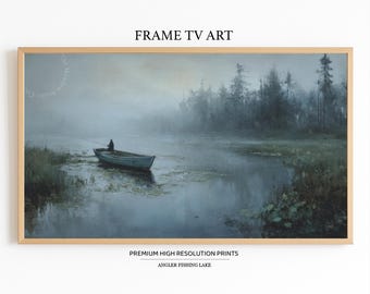 Fishing Lake Samsung Frame TV Art | Tranquil Rustic Nature Landscape | Digital Download for Samsung Frame TV | Serene Angler Wall Decor