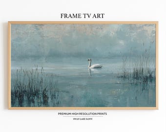 Swan Lake Samsung Frame TV Art – Minimal Nature Digital Download, Misty Waterscape Scene, Serene Wildlife Art for The Frame TV