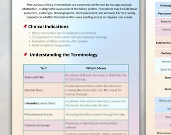 Interventional Radiology Biliary Coding Guide – CPT Codes Reference Printable – Biliary Procedures Quick Reference Sheet for Medical Coders
