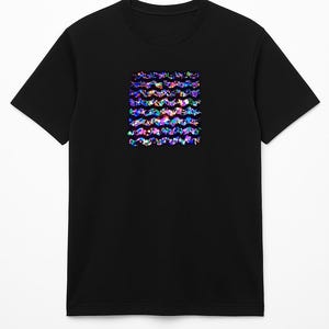 Handmade UV Reactive Wavy Pattern T-Shirt – Neon Festival Rave Tee – Unisex Blacklight Glow Clothing