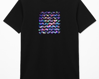 Handgefertigtes UV-reaktives gewelltes Muster T-Shirt – Neon Festival Rave Tee – Unisex Schwarzlicht Glow Kleidung