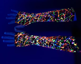 Ritual Handschuhe - UV Splatter Rave Handschuhe | HyperSpaceFaden