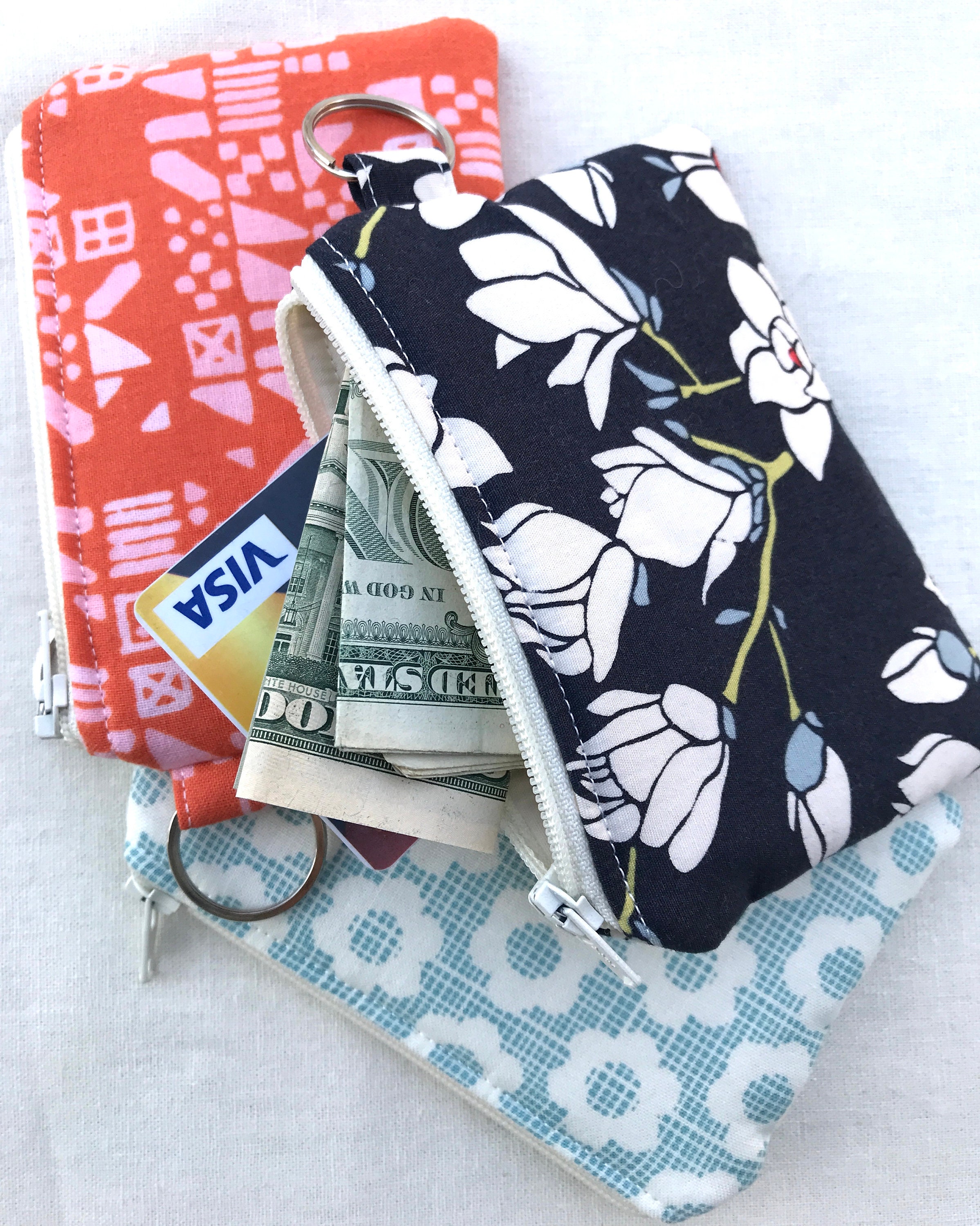 Fabric Coin Purse/Card Holder/Wallet with zipper and ring Etsy