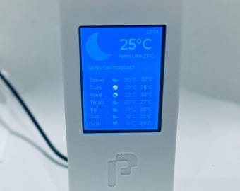 DIY weather station set with ESP32 touch display, compatible with Aura open source software, 3D printed case, electronics project, smart gadget