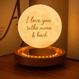 Custom Levitating Moon Lamp – Personalized Floating Night Light – Engraved LED Moon with Wooden Base – Unique Gift Idea