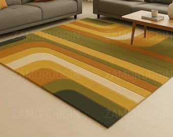 Geometric Area Rug | Retro Modern Style, Earthy Tones