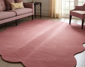 Pink Scalloped Area Rug | Modern Wavy Rug, Soft Home Decor