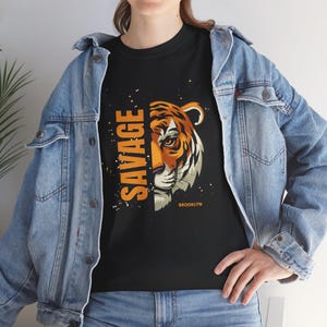 Savage Tiger Unisex Heavy Cotton Tee | Bold Graphic T-Shirt, Detroit Tigers, MLB, Streetwear, Birthday Gift, Casual Wear, Gift for Him/Her