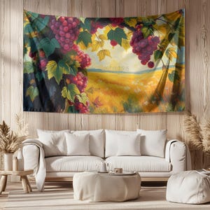 Christian Wall Tapestry, John 15:5, Vibrant Grape Vineyard Tapestry Home Decor, Cozy Room Accent, Biblical Art for Living Spaces