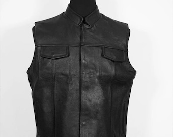 Leather Waistcoat Unisex Western in Real Cowhide, Biker Style Vest