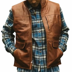 Mens Brown Genuine Leather Motorcycle Vest Slim Fit Sleeveless Jacket Biker Vest, Leather Riding Vest, Motorcycle Vest, Leather Vest For Him