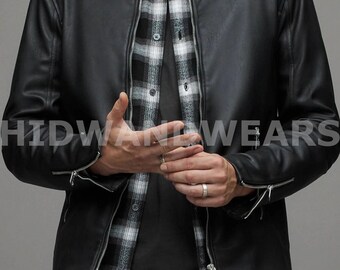 Chaqueta de moto de cuero negro estilo vintage para hombre / Ropa para fiestas moteras