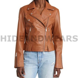 Handmade Brown Leather Jacket for Women - Bikers Women Jacket - Motorcycle Cowhide Leather Jacket - Personalized Stylish Leather Jacket