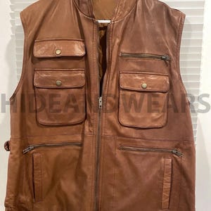 Handmade Vintage Brown Leather Vest: Motorcycle Biker Waistcoat