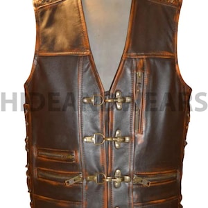 Handmade Men&#39;s Genuine Cow Leather Heavy Buckled Rocker Biker Motorcycle Vintage Waistcoat Vest Antique Gifts For Bikers, Gift For Him & Dad