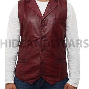 Leather Jacket Vest Biker Motorcycle Vintage Men Coat Mens Retro Moto Burgundy | Personalized Biker Genuine Leather Vest, Gift for him, dad
