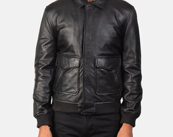 Air Force A-2 Black Leather Flight Bomber Jacket - Etsy Air Force A-2 Black Leather Flight Bomber Jacket - Etsy