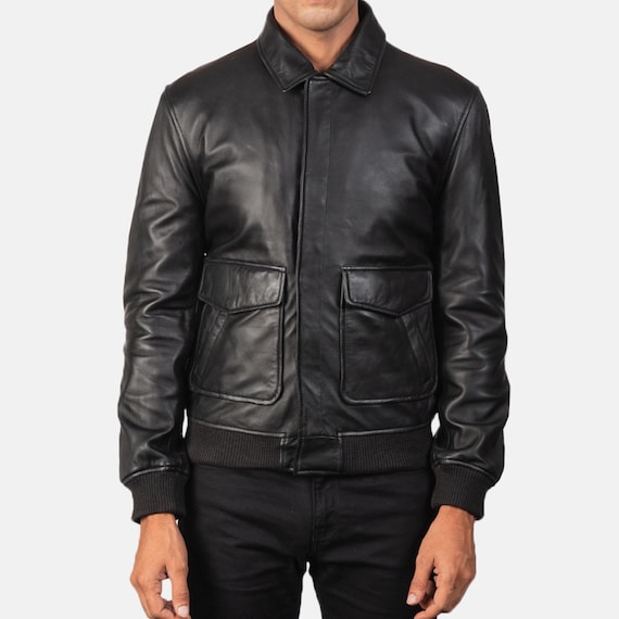 Air Force A-2 Black Leather Flight Bomber Jacket - Etsy