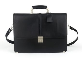 Black Leather Briefcase, Men's Laptop Shoulder Bag, Gift for Him