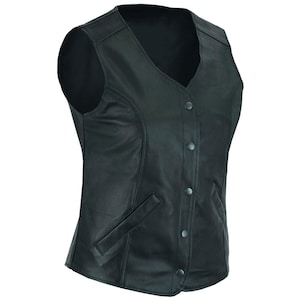Handmade Black Leather Motorcycle Vest for Women | Real Leather Biker Vest | Custom Fit Biker Vest | Women&#39;s Leather Vest, Gifts for her