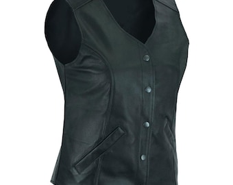 Handmade Black Leather Motorcycle Vest for Women | Real Leather Biker Vest | Custom Fit Biker Vest | Women's Leather Vest, Gifts for her