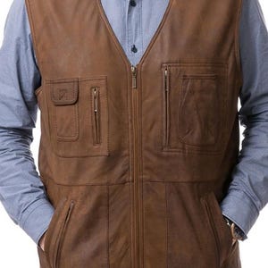 Handmade Brown Leather Vest: Vintage Motorcycle Biker Waistcoat