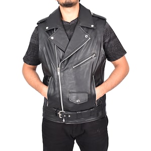 Cowhide Leather Western Vest: Men&#39;s Sleeveless Motorcycle Riding Vest