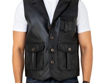 Cowhide Leather Motorbike Vest, Steampunk Cowboy Style