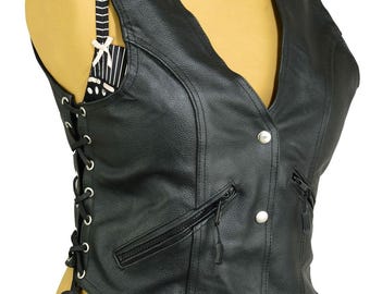 Women Black Leather Vest 100% Original Vest For Ladies, Bikers vest, Fashion Vest, Motorcycle Vest, Genuine Leather Vest