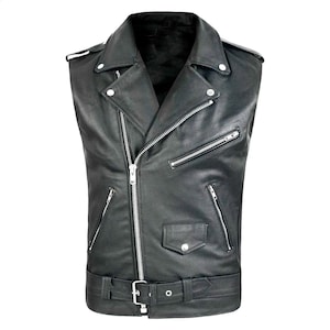 Vintage Black Motorcycle Vests, Men Natural Cowhide Genuine Leather Sleeveless Jacket, Mens Riding Motor Biker Vest, Leather Waistcoat Mens