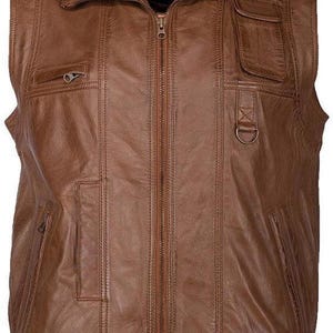 Vintage Brown Leather Biker Vest: Customized Motorcycle Waistcoat
