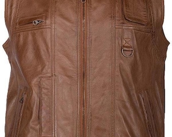 Vintage Braun Leder Biker Weste, Maßgeschneiderte Herren Weste