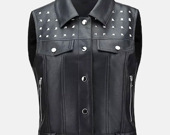 Handmade Black Leather Motorcycle Vest for Women | Real Leather Biker Vest | Custom Fit Biker Vest | Women's Leather Vest | Gift for her