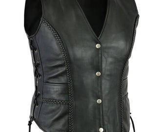 Women black Leather Vest, Original Vest For Ladies, Bikers vest, Fashion Vest, Women Motorcycle Vest, Genuine Leather Vest gift for her