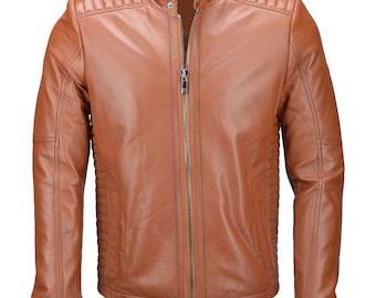Men's Slim Fit Leather Biker Jacket, Bomber Style