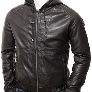 Handmade Black Leather Hoodie | Real Leather Hooded Jacket | Custom Leather Hoodie | Black Leather Hoodie Men&#39;s | Real Leather Jacket