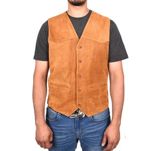 Men Suede Leather Vest, Real Suede Leather Western Cowboy Vest, Men&#39;s Brown Suede Cowboy Vest, Suede Leather Vest For Men Brown Suede Vests